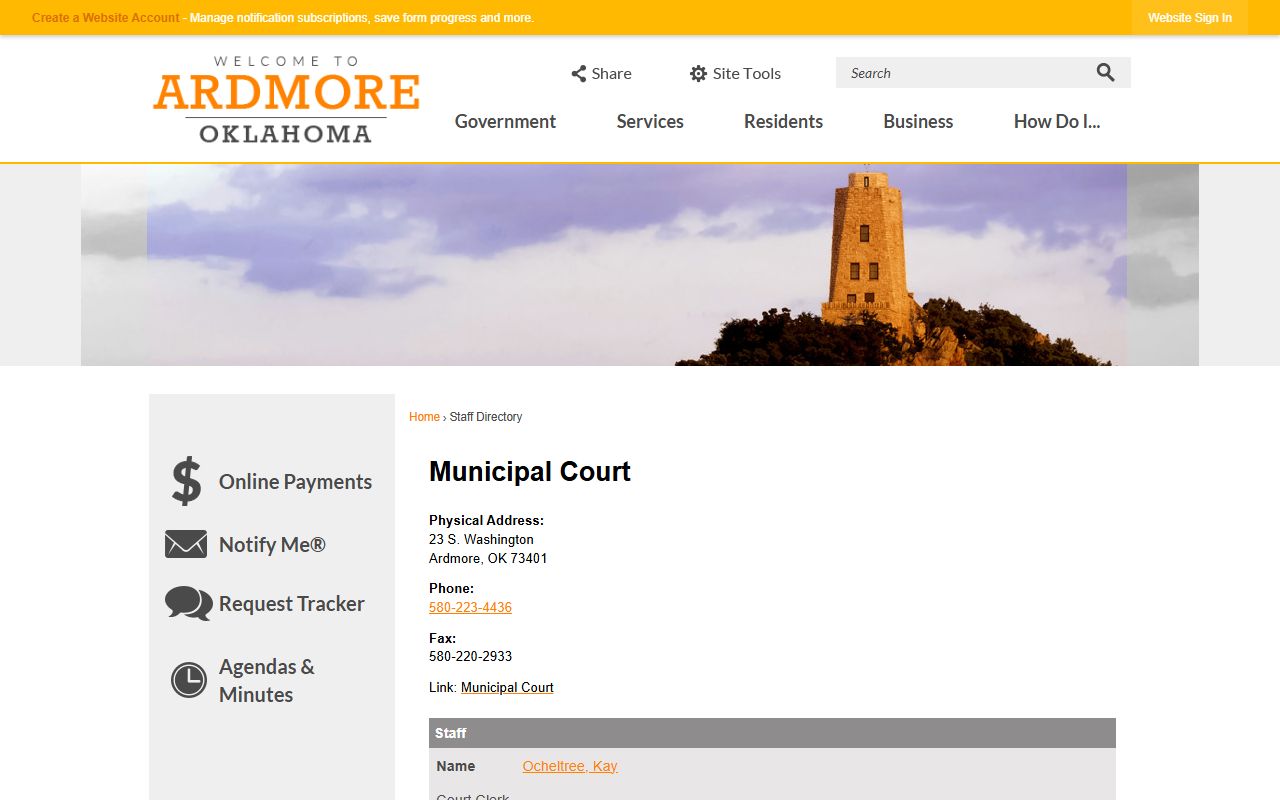 Ardmore traffic court records - municipal court staff directory
