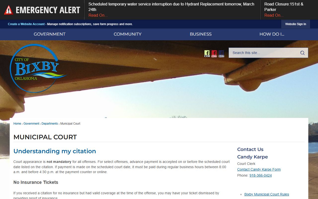Bixby traffic court records municipal court online search page