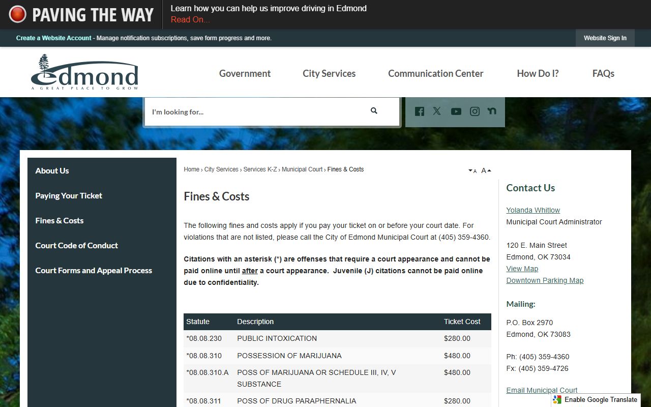Edmond Traffic Court Records - fine schedule