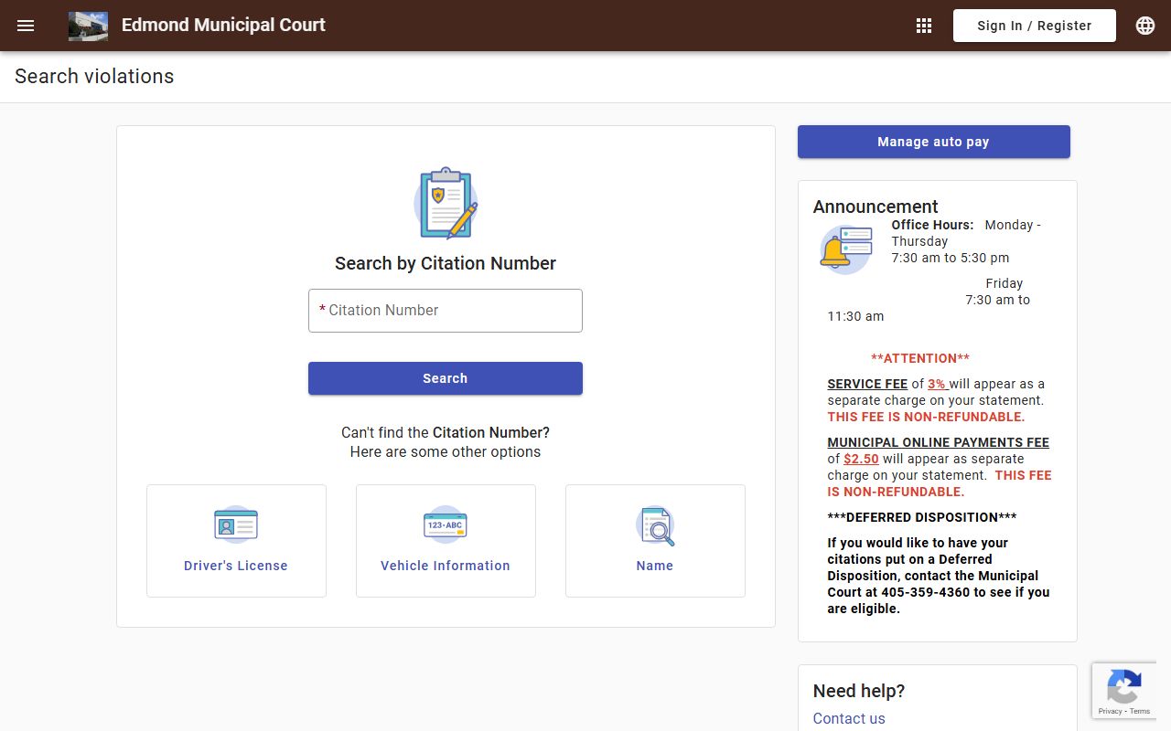 Edmond Traffic Court Records - online payment portal
