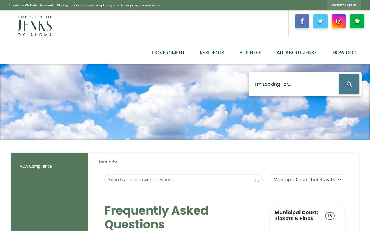 Jenks traffic court records FAQ page for municipal court