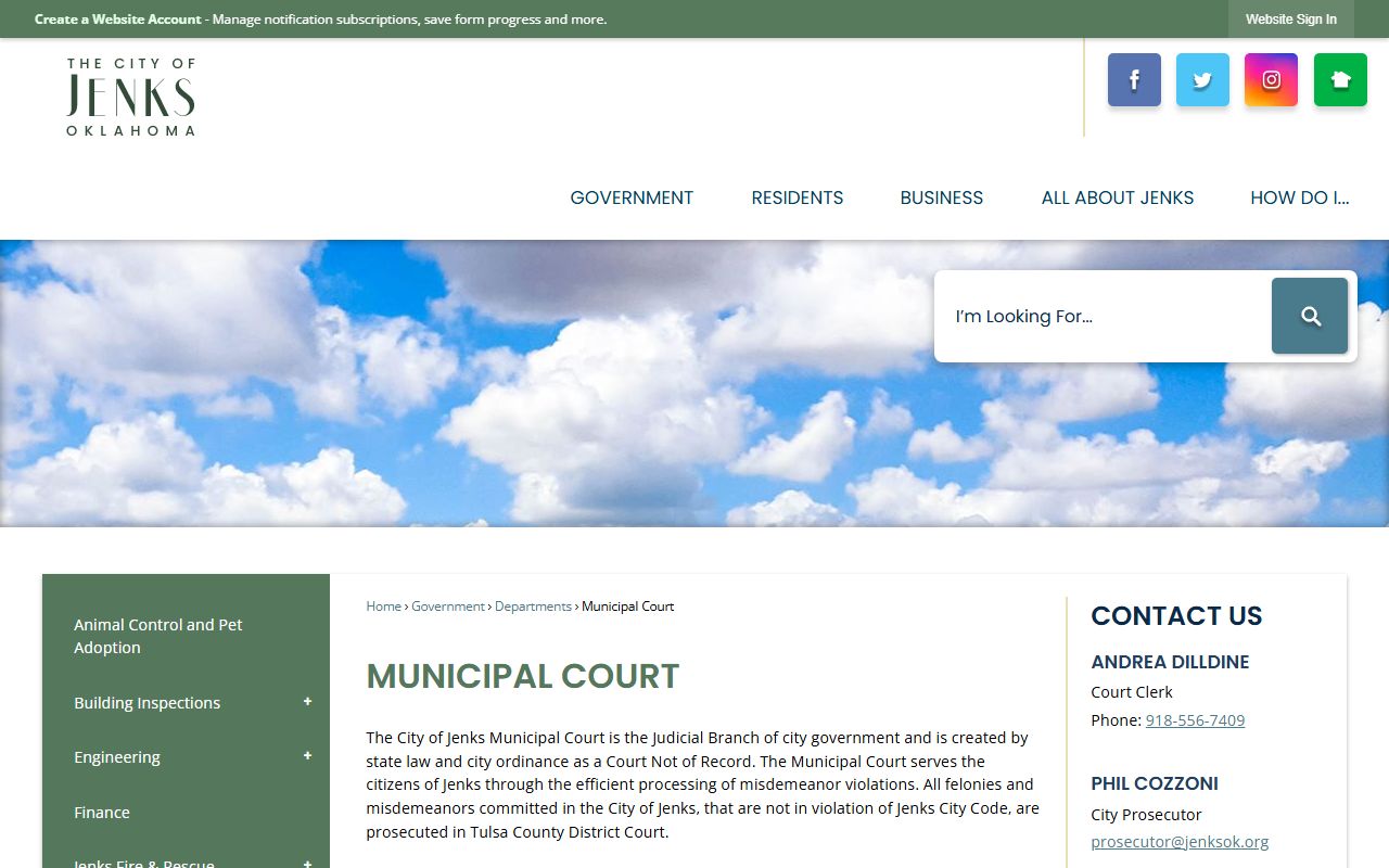 Jenks traffic court records municipal court information page
