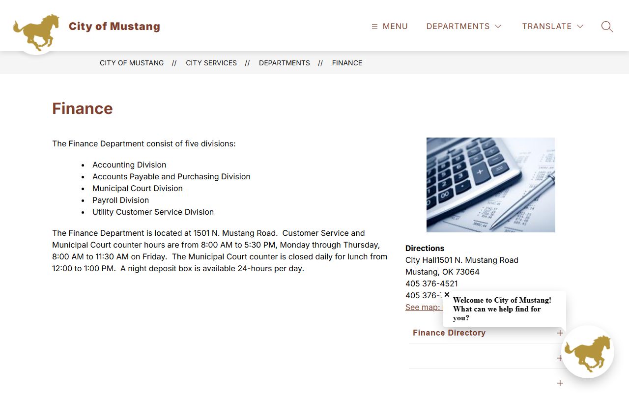 Mustang traffic court records finance department page