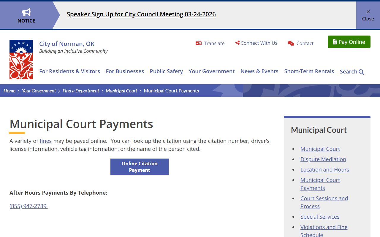 Norman Traffic Court Records - municipal court payments