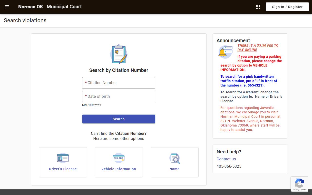 Norman Traffic Court Records - online payment portal