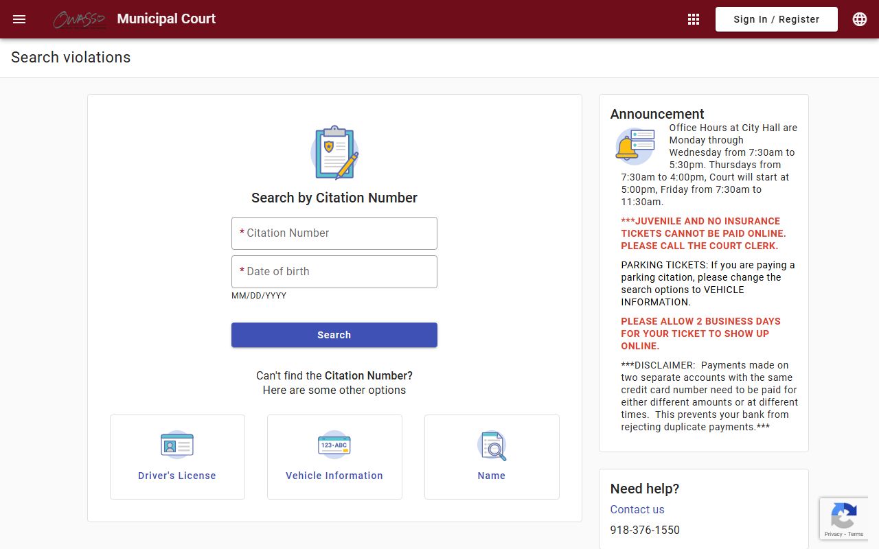 Owasso Traffic Court Records - online payment portal