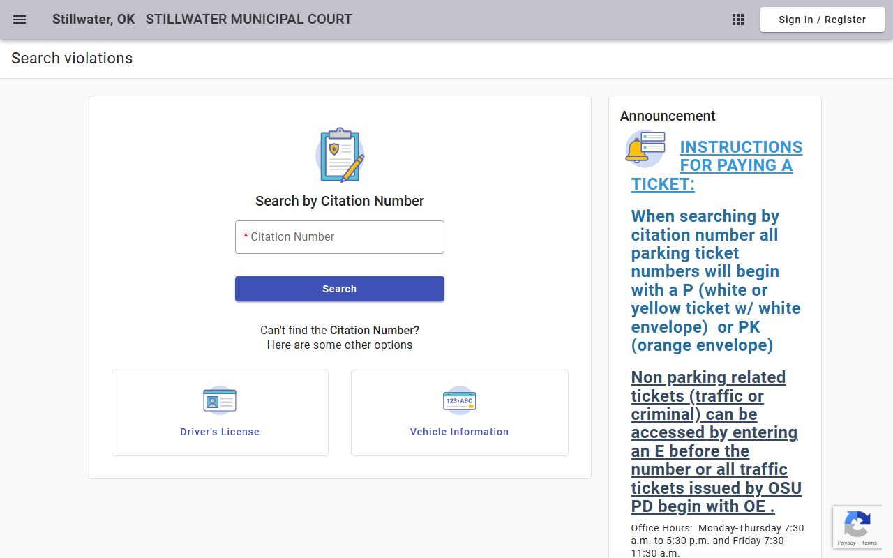 Stillwater Traffic Court Records - online payment portal