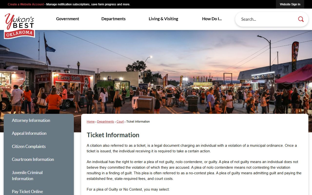 Yukon traffic court records ticket information page