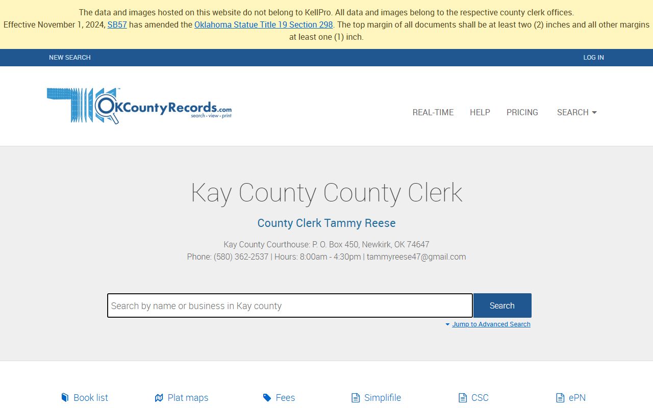 Kay County public records portal for land and court record searches