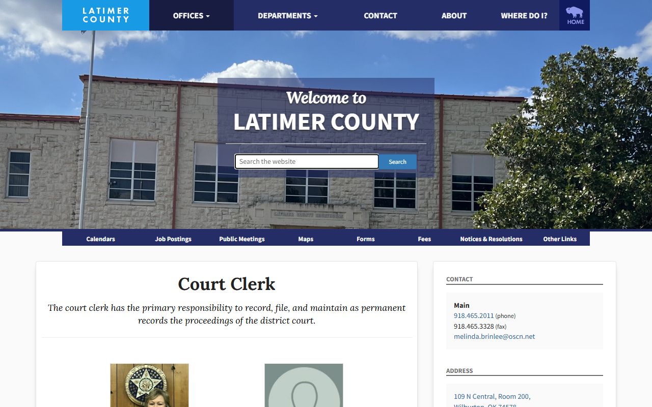 Latimer County court clerk page at okcounties.org with office contact details