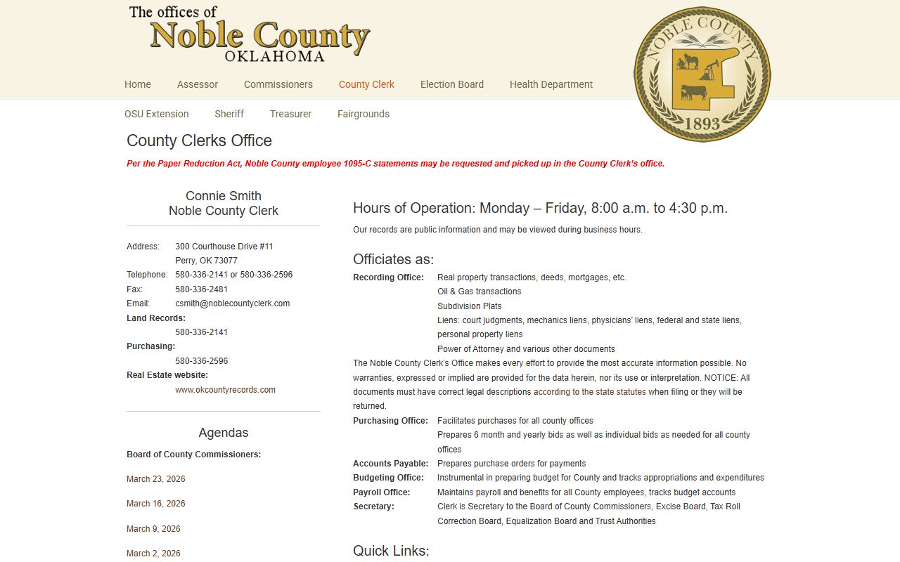 Noble County Clerk land records and court records distinction