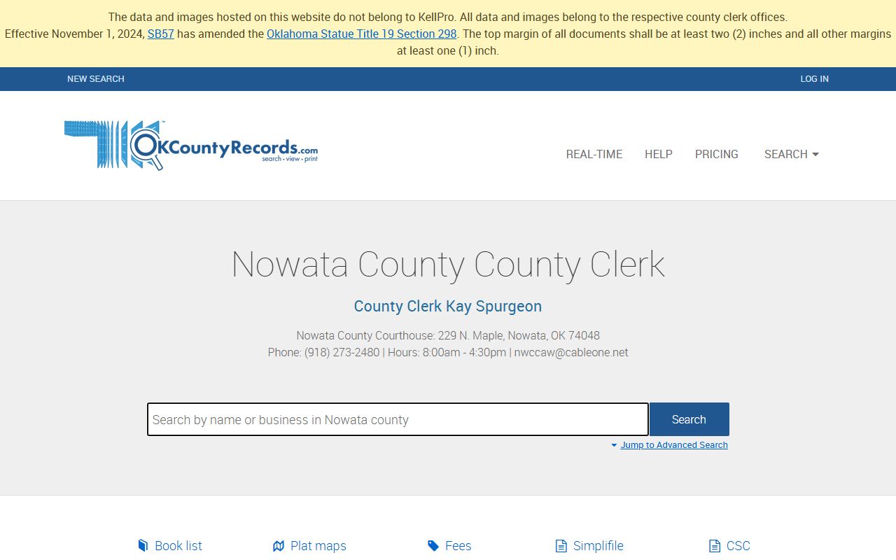Nowata County land and court records search portal