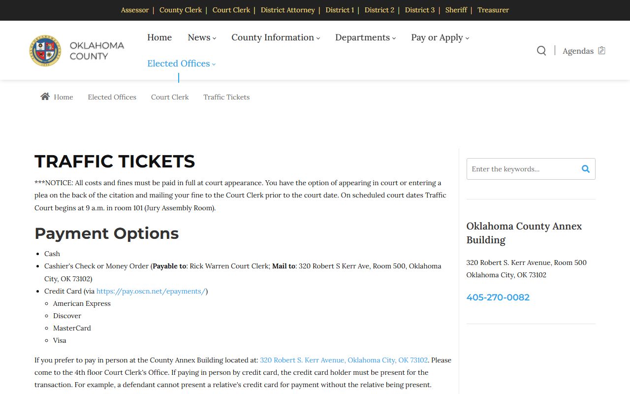 Oklahoma County traffic ticket payment and court schedule