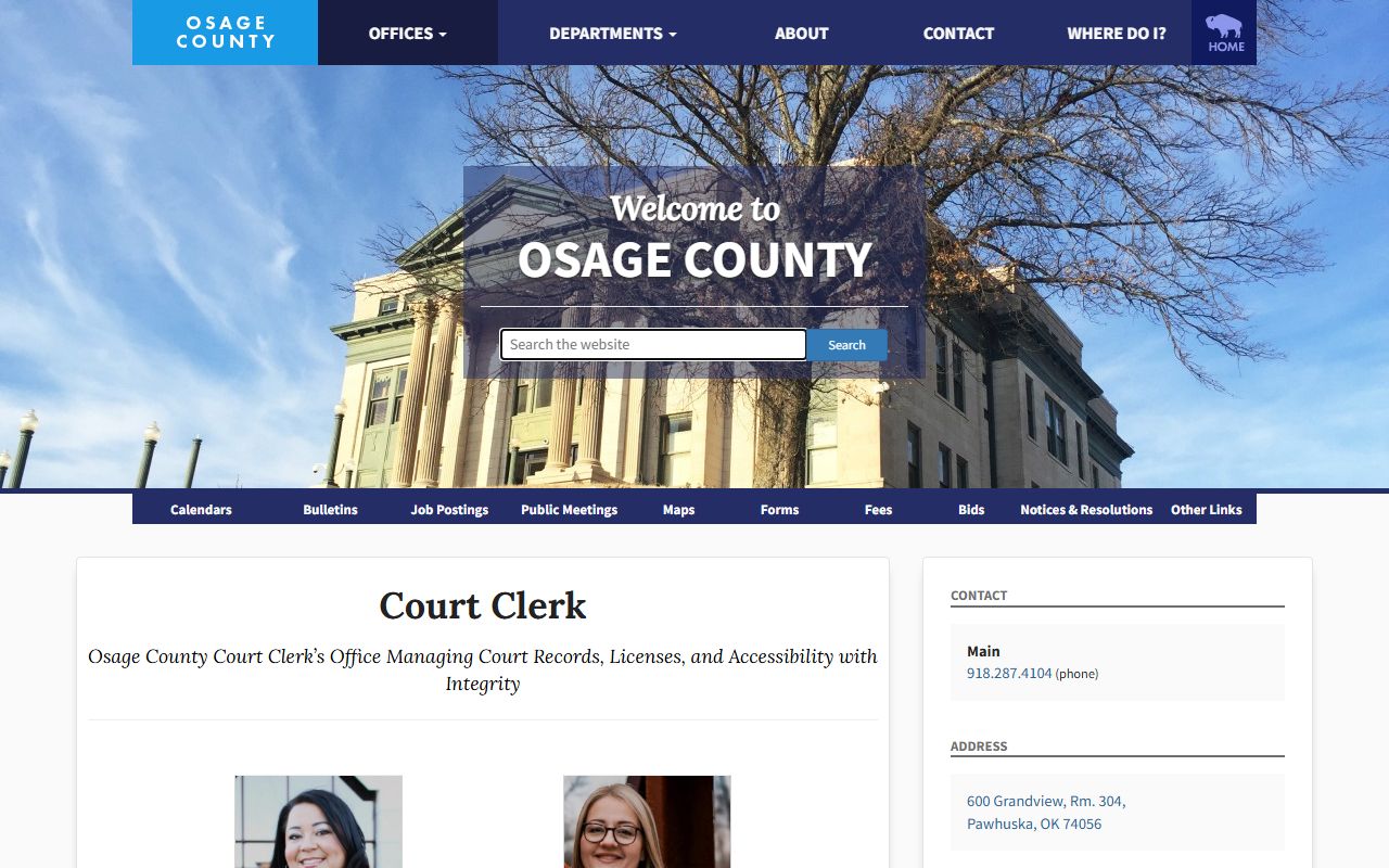 Osage County Court Clerk office details and contact