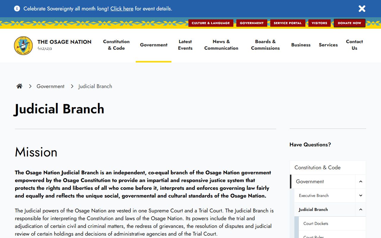 Osage Nation Judicial Branch tribal court system