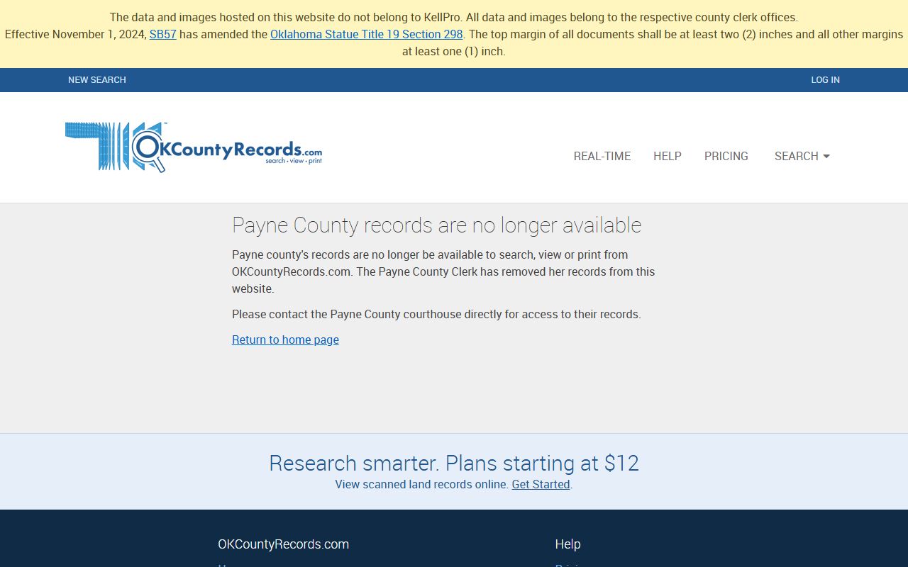 Payne County land records and court records access portal