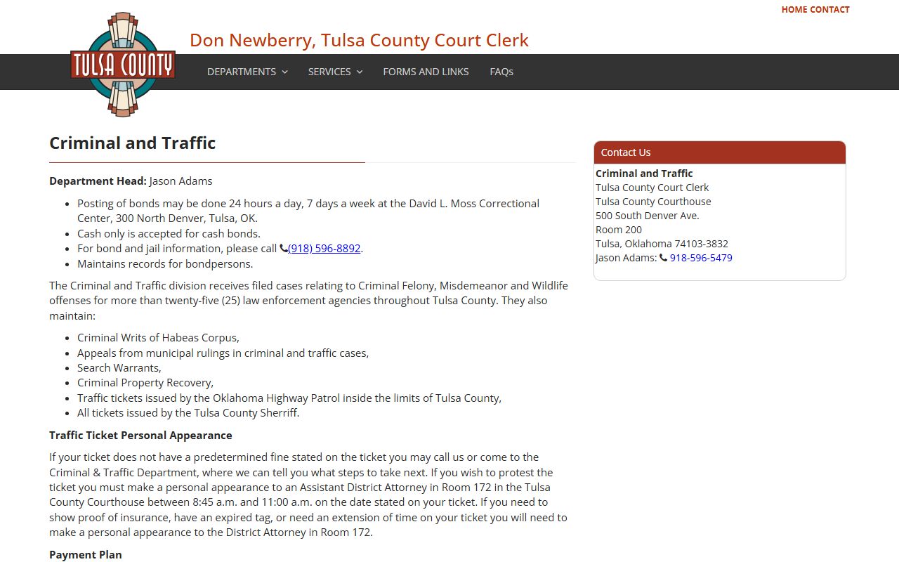 Tulsa County Traffic Court Records - Criminal and Traffic Department