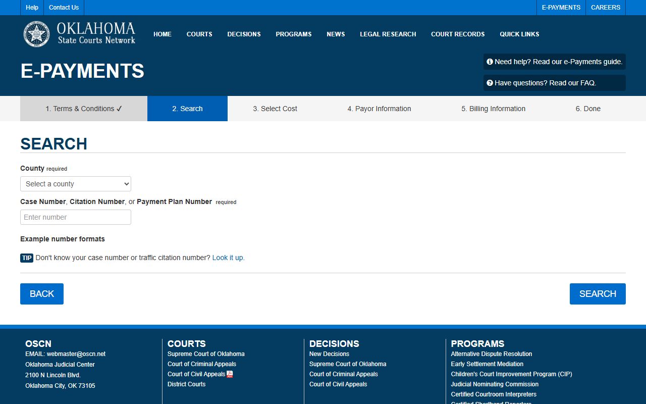 Oklahoma Traffic Court Records - OSCN E-Payments system for online citation payment